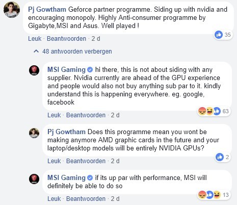 Разговор начался с комментария одного из пользователей, который должен был обвинить MSI в продвижении монопольной программы NVIDIA (GeForce Partner Program)